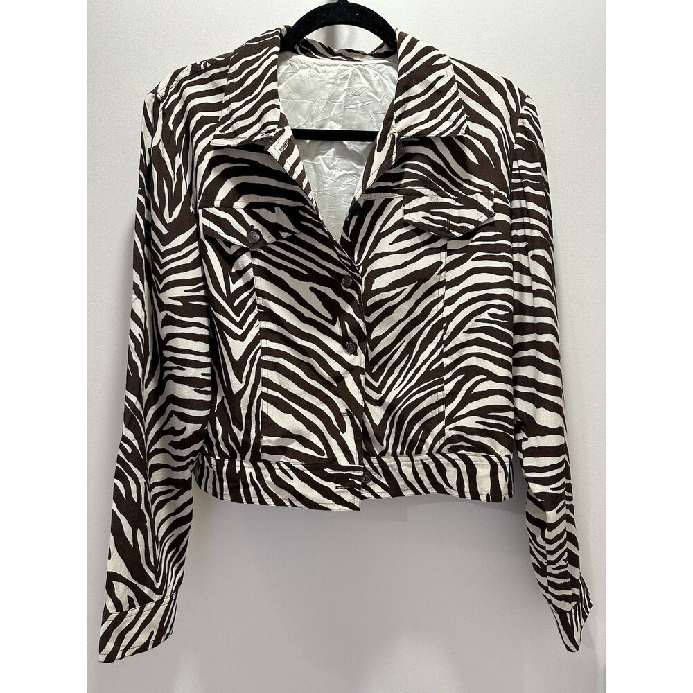 100% Silk Trucker Shacket Zebra Animal Print Scandi Cool Girl Jacket M/L